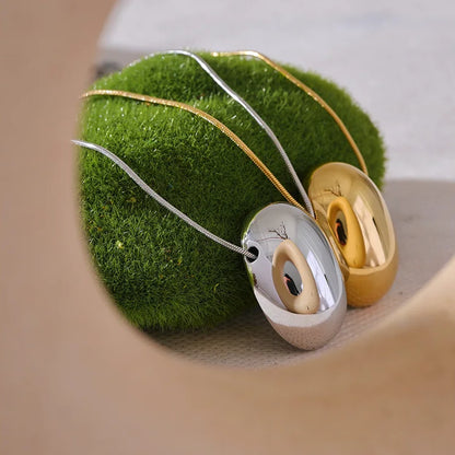 Oval Hollow Stainless Steel Pendant Necklace