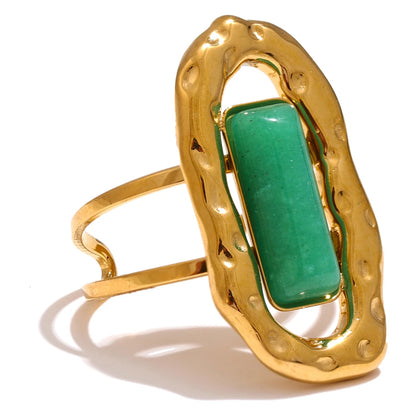 Adjustable Green Agate Open Ring