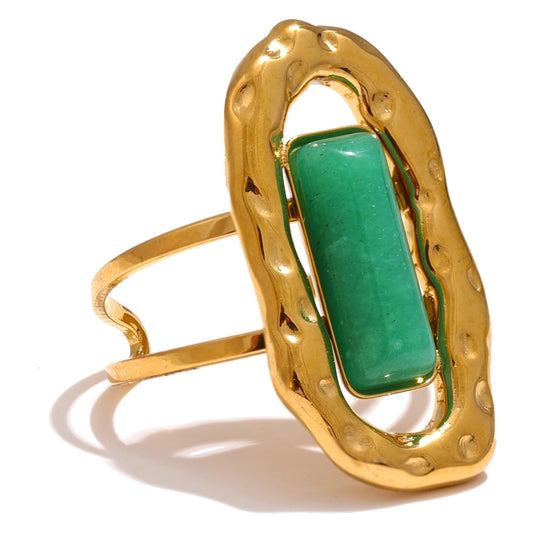 Adjustable Green Agate Open Ring