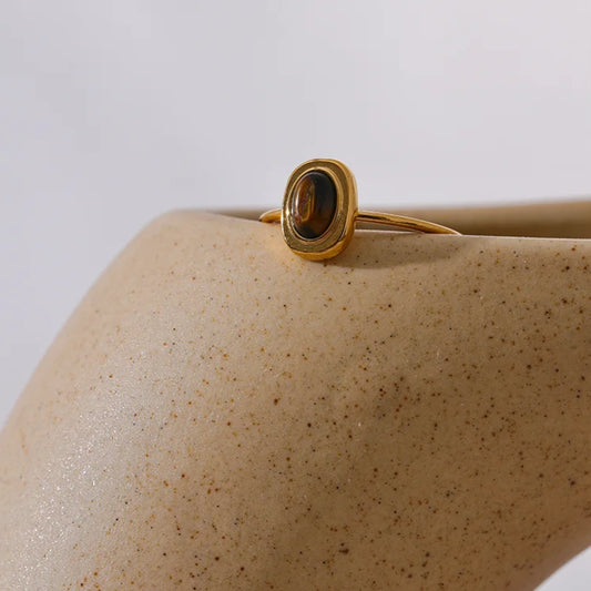 Oval Natural Stone Thin Ring