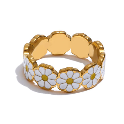 White Enamel Daisy Flower Ring