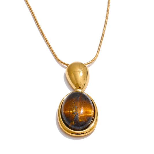Tiger Eye Stone Oval Pendant Necklace