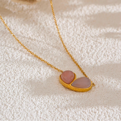 Natural Pink Stone Heart Pendant Necklace