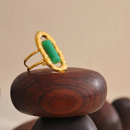 Adjustable Green Agate Open Ring