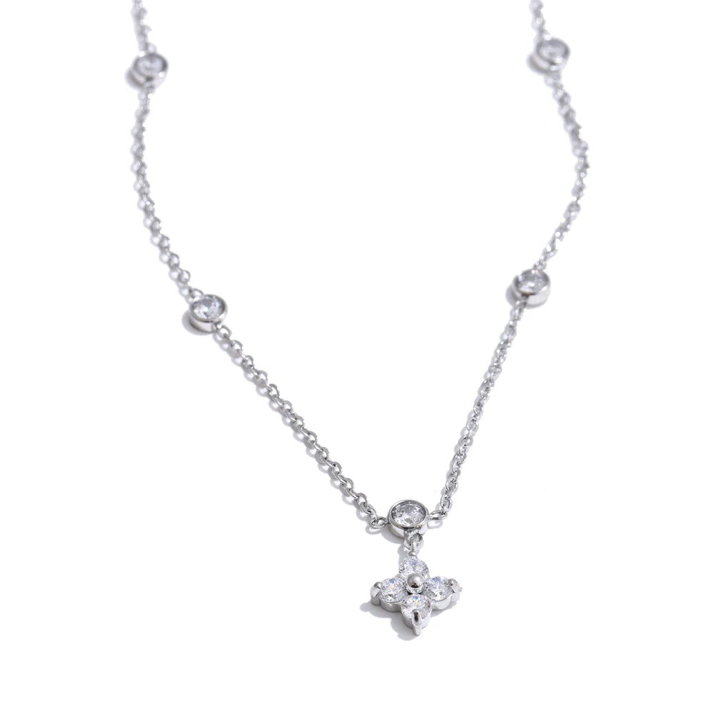 Cubic Zirconia Flower Pendant Necklace