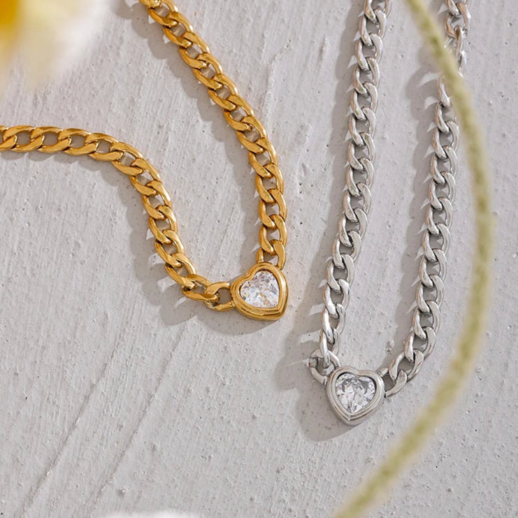 Gold Chain Link Heart Pendant Necklace