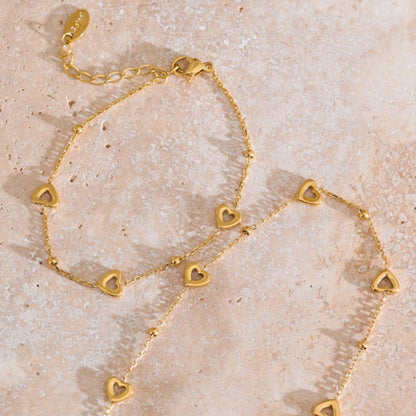 Romantic Heart Chain Necklace & Bracelet Set