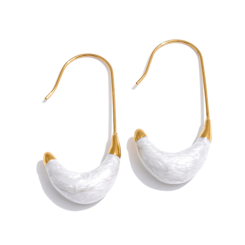 Red & White Enamel U-Shape Hoop Earring