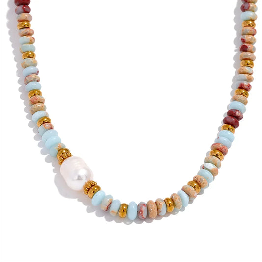 Stone & Freshwater Pearl Beaded Necklace