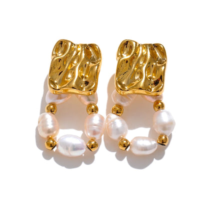 Freshwater Pearl Geometric Drop Earrings