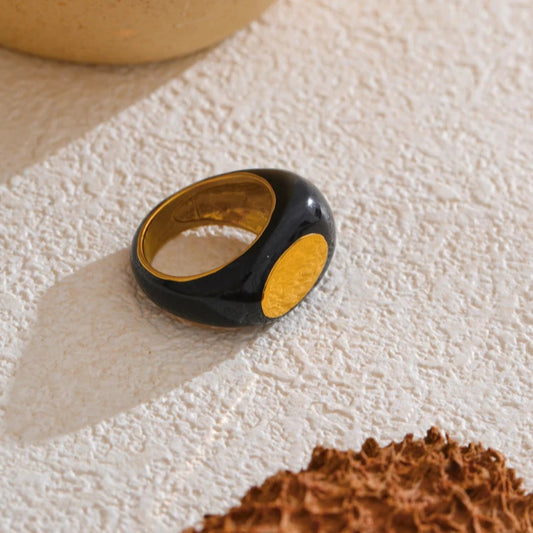 Black Enamel Geometric Ring