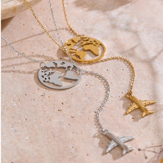 Map and Airplane Pendant Necklace