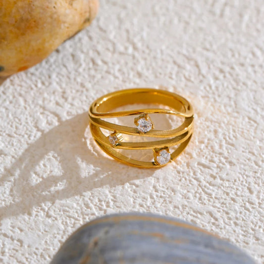 Geometric Hollow Ring with Cubic Zirconia