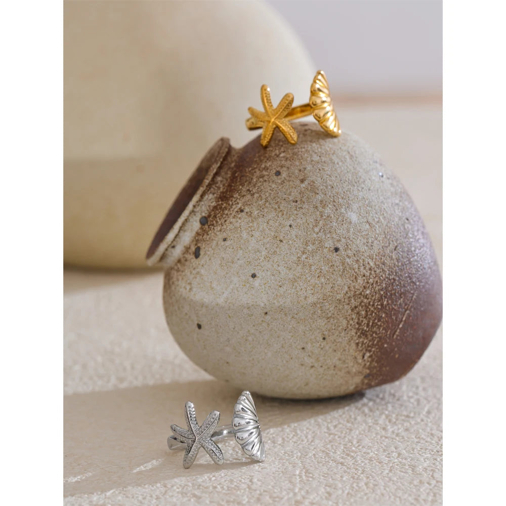 Ocean Shell & Starfish Adjustable Ring