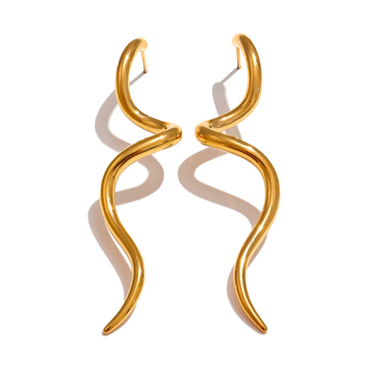 Minimalist Flowing Metal Long Stud Earrings