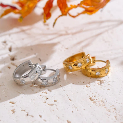 Star Zirconia Hoop Earrings