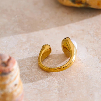 Vintage Geometric Imitation Pearl Ring