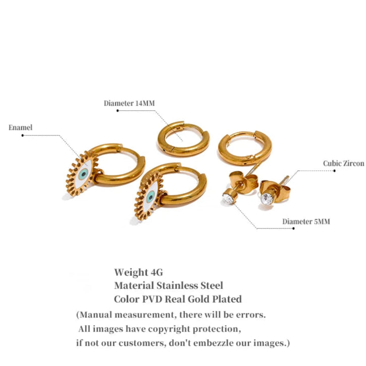 Enamel Eye Stud & Hoop Earring Set