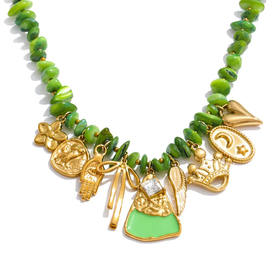 Green Shell Flower Drop Necklace