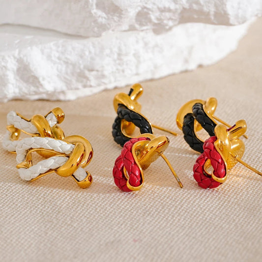 Geometric Leather Knot Stud Earrings