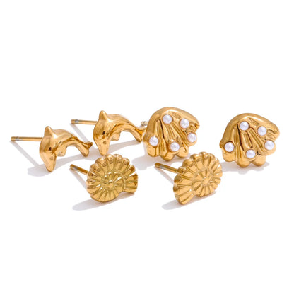 Ocean-Inspired Shell, Conch & Dolphin Stud Earrings