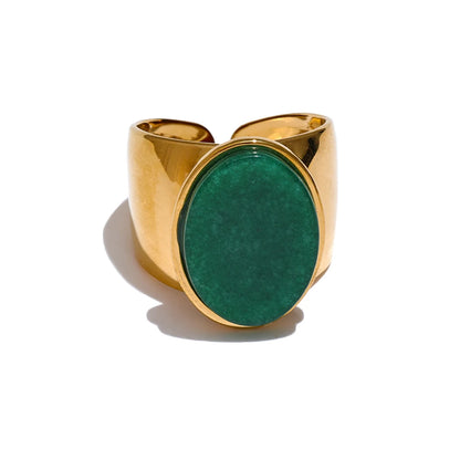 Wide Stone Inlay Gold Ring