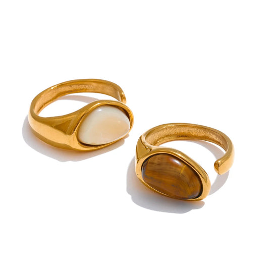 Open Ring with Natural Tiger Shell Inlay