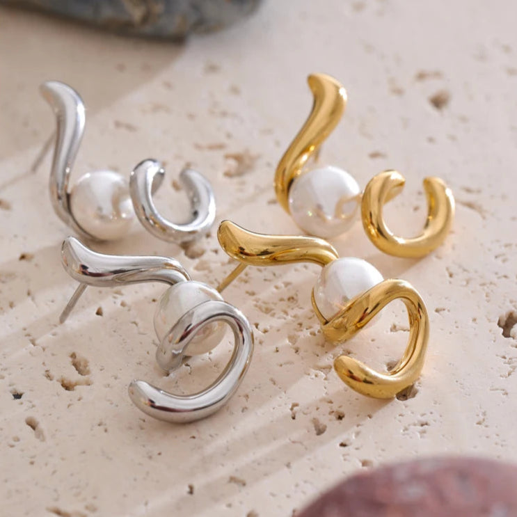 Irregular Geometric Simulated Pearl Stud Earrings