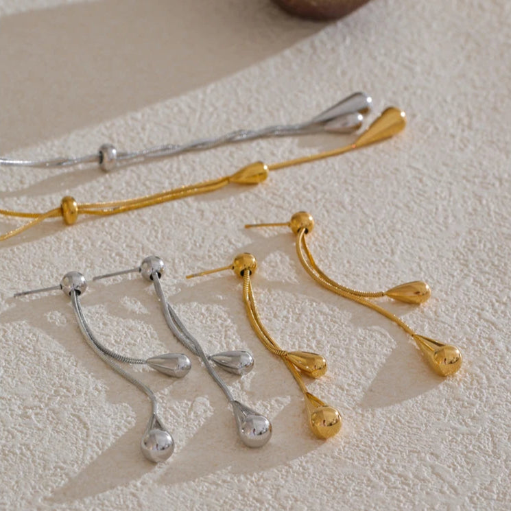 Polished  Chain Necklace & Water Drop Earrings Set