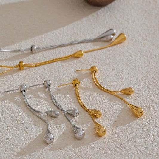 Polished  Chain Necklace & Water Drop Earrings Set