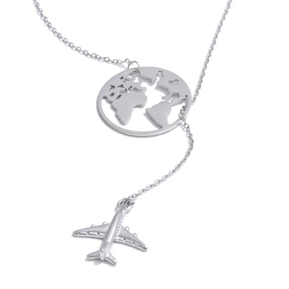 Map and Airplane Pendant Necklace