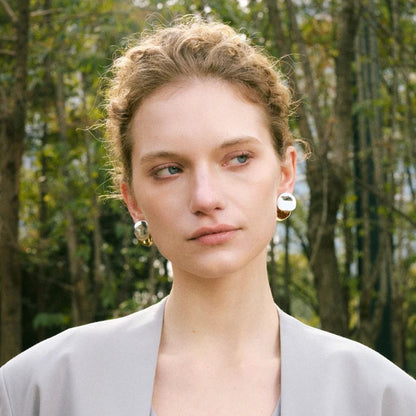 Double Tone Geometric Stud Earrings