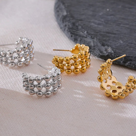 Beaded Layered C-Shape Huggie Earrings