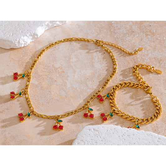 Cherry Cubic Zirconia Necklace & Bracelet Set