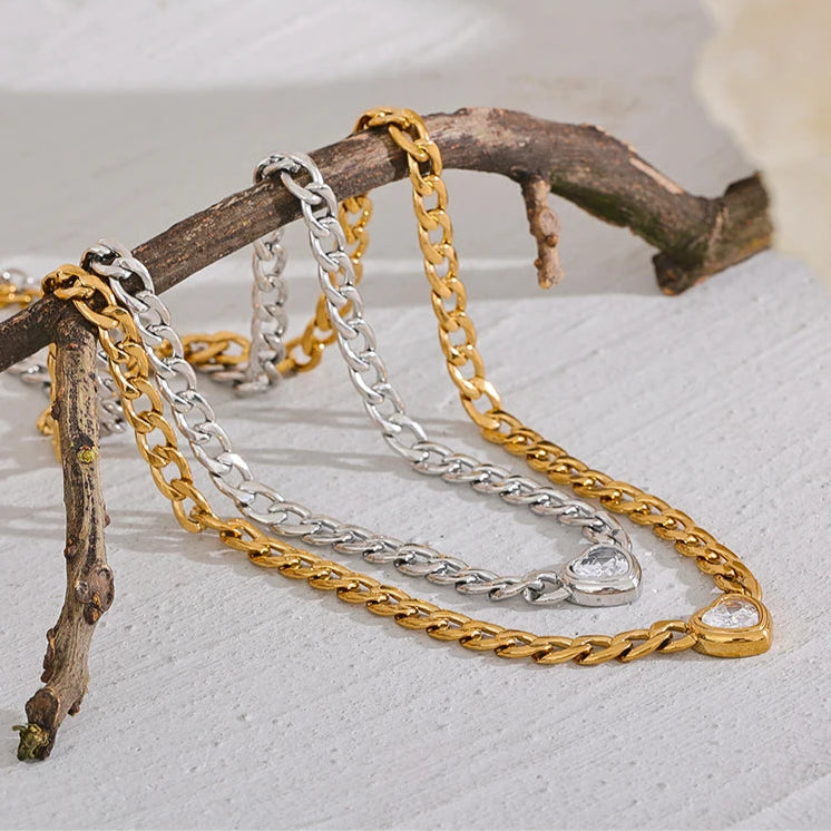 Gold Chain Link Heart Pendant Necklace