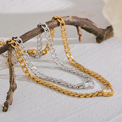 Gold Chain Link Heart Pendant Necklace