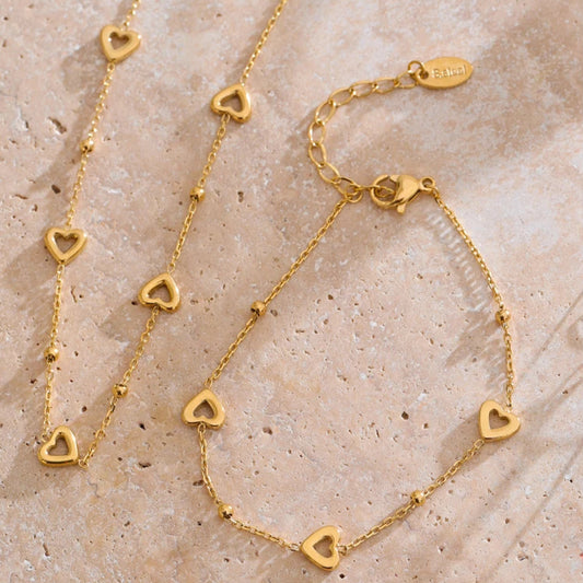 Romantic Heart Chain Necklace & Bracelet Set