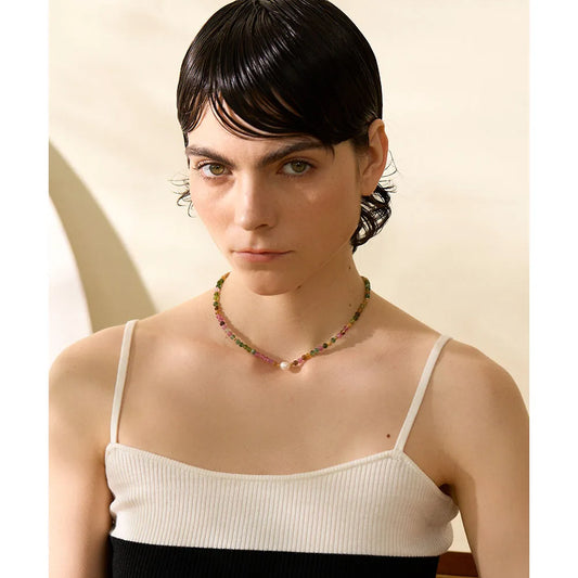 Multicolor Tourmaline & Pearl Beaded Necklace
