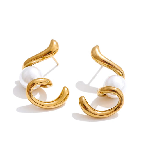 Irregular Geometric Simulated Pearl Stud Earrings