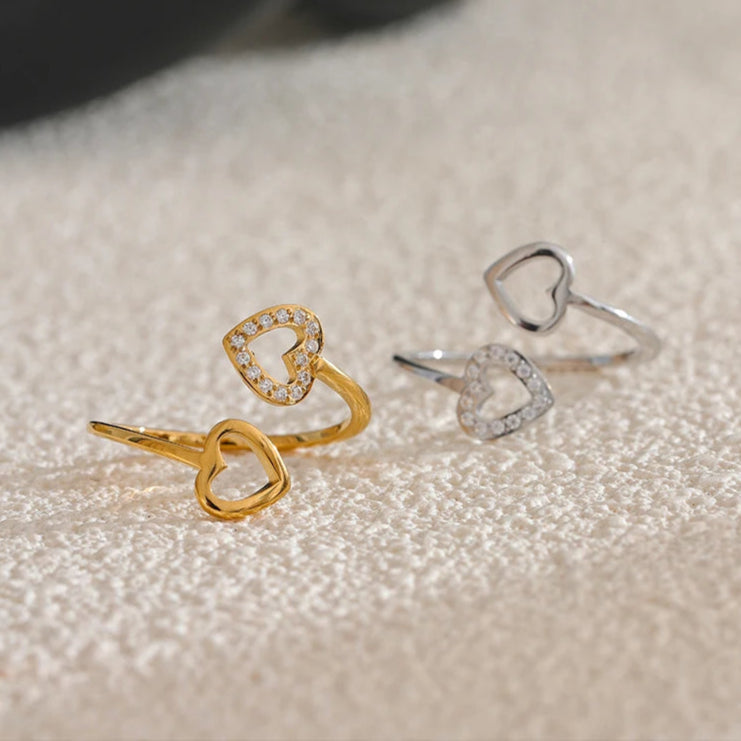 Adjustable Heart Hollow Ring