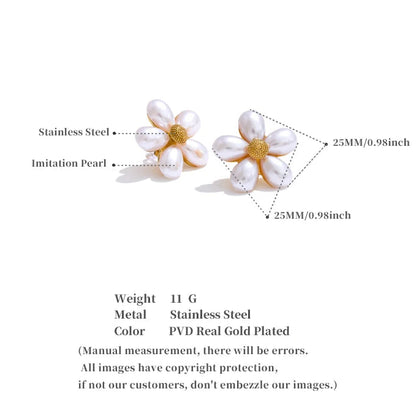 Flower Stud Earrings with Simulated Pearls