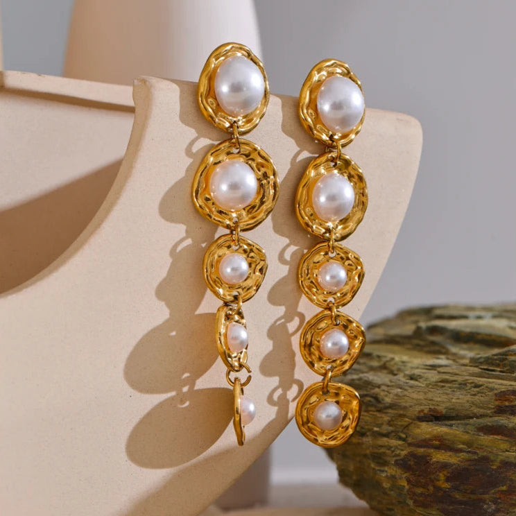 Simulated Pearl Long Drop Earrings