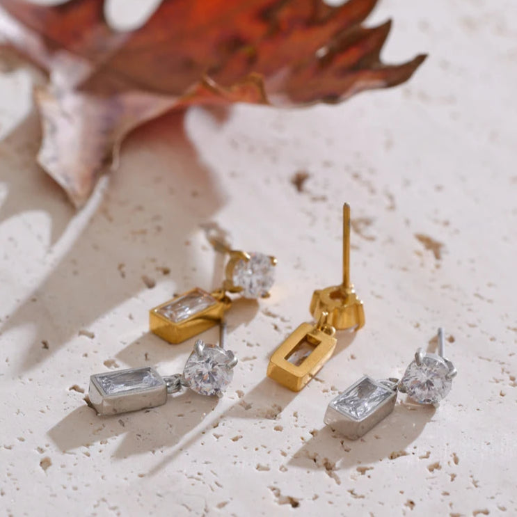 Rectangle Drop Earrings with AAA Cubic Zirconia