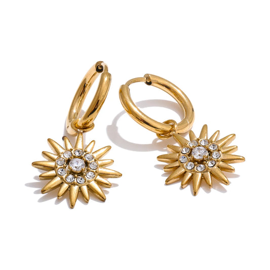 Sun-Inspired Cubic Zirconia Drop Hoop Earrings