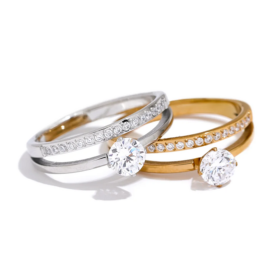 Double Layer Cubic Zirconia Ring