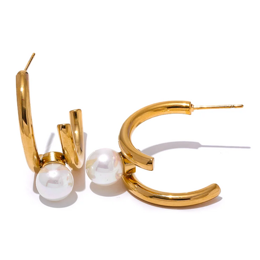 Geometric Imitation Pearl Huggie Earrings