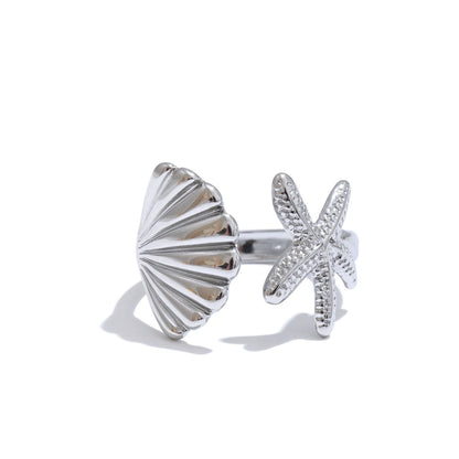 Ocean Shell & Starfish Adjustable Ring
