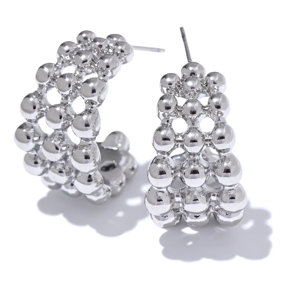Beaded Layered C-Shape Huggie Earrings