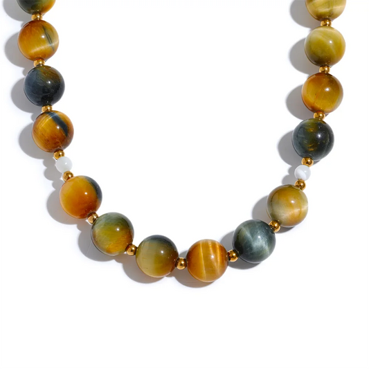 Tiger Eye Beaded Chain Necklace