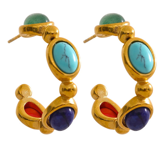 Aria Vintage Stone Hoop Earrings